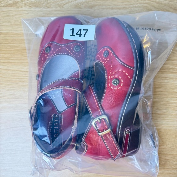 Spring Step L'Artiste Sugarcane Mary Jane Clogs Womens 37 Red Excellent Leather - Picture 9 of 9